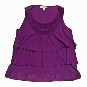 Coldwater Creek Purple Ruffle Tiered Sleeveless Top Cotton Crochet Petite Large